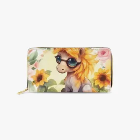 Long Type Zipper Purse, Donkey, Sunflowers, awd-657