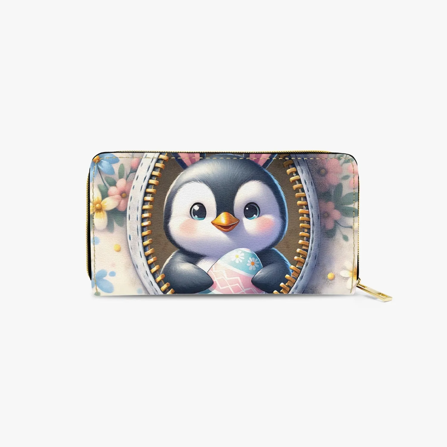 Long Type Zipper Purse, Easter, Penguin with Bunny Ears, awd-1307