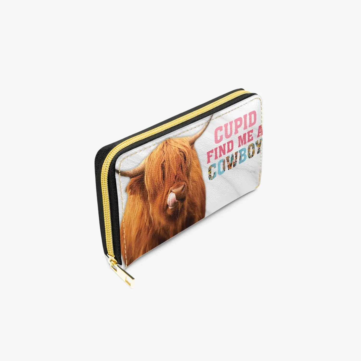 Long Type Zipper Purse - Highland Cow, Cupid find me a Cowboy