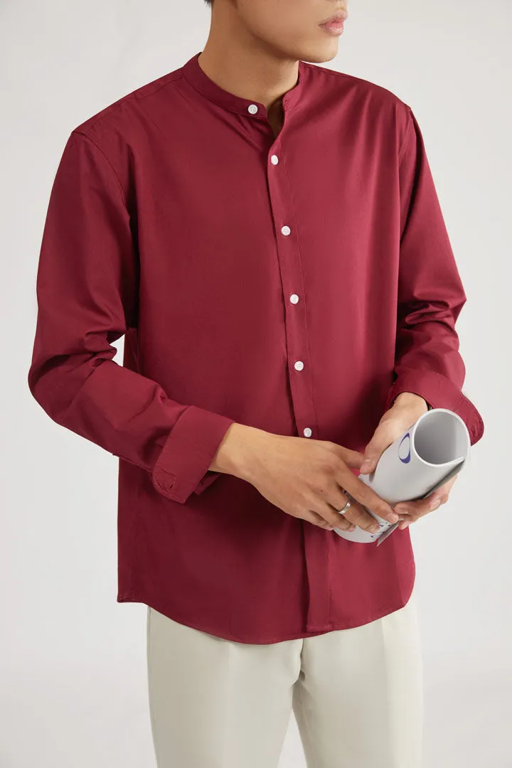 Mandarin Collar Long Sleeve Plain Shirt (Red or Pink) 6510