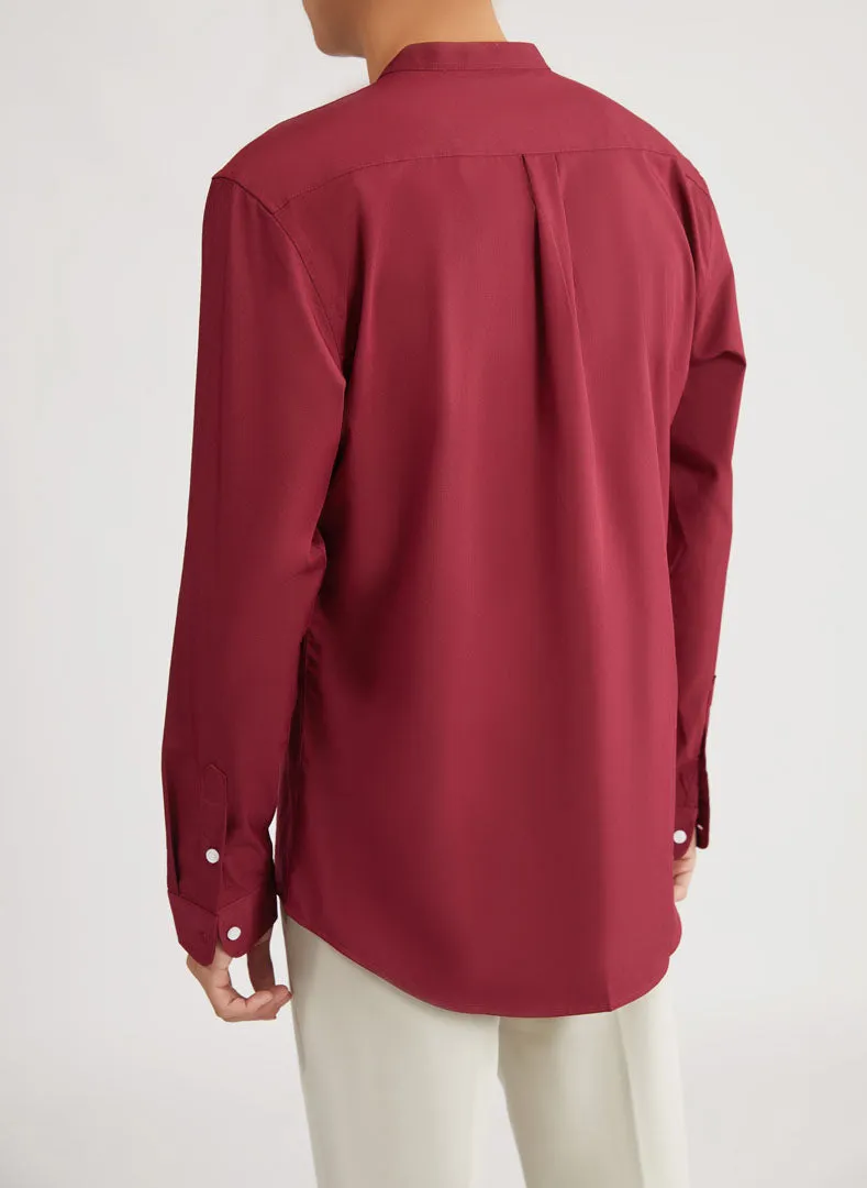 Mandarin Collar Long Sleeve Plain Shirt (Red or Pink) 6510