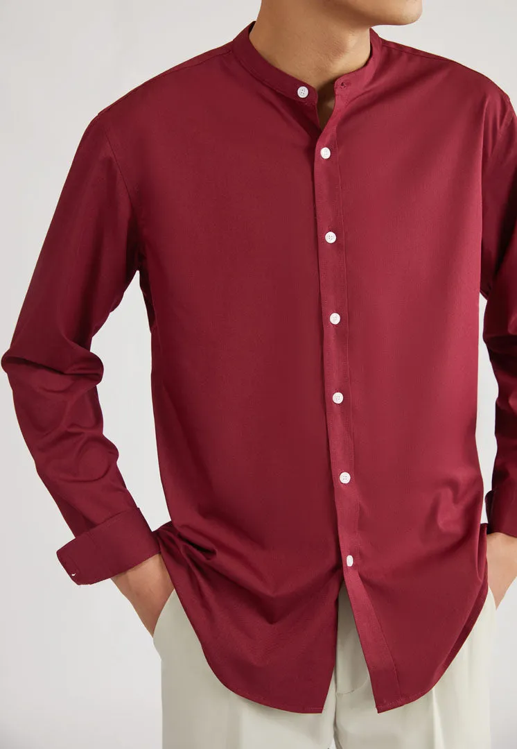 Mandarin Collar Long Sleeve Plain Shirt (Red or Pink) 6510