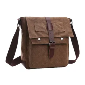 Men Canvas Leather Strap Insert Buckle Crossbody Bags Retro Casual Back Zipper Pocket Large Capacity Shoulder Bag