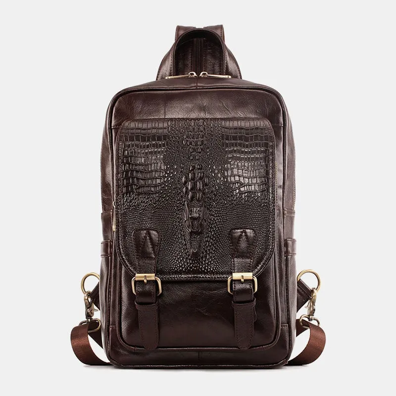 Men Genuine Leather Large Capacity Multi-compartment Backpack Retro Multifunction Crossbody Shoulder Bags