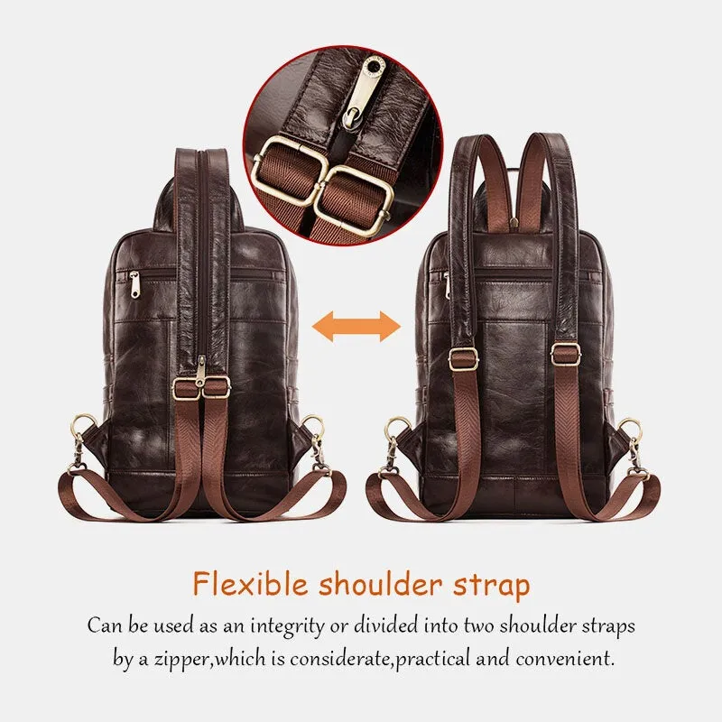 Men Genuine Leather Large Capacity Multi-compartment Backpack Retro Multifunction Crossbody Shoulder Bags