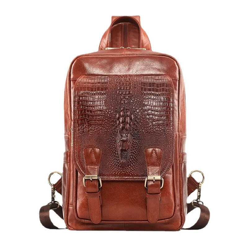 Men Genuine Leather Large Capacity Multi-compartment Backpack Retro Multifunction Crossbody Shoulder Bags