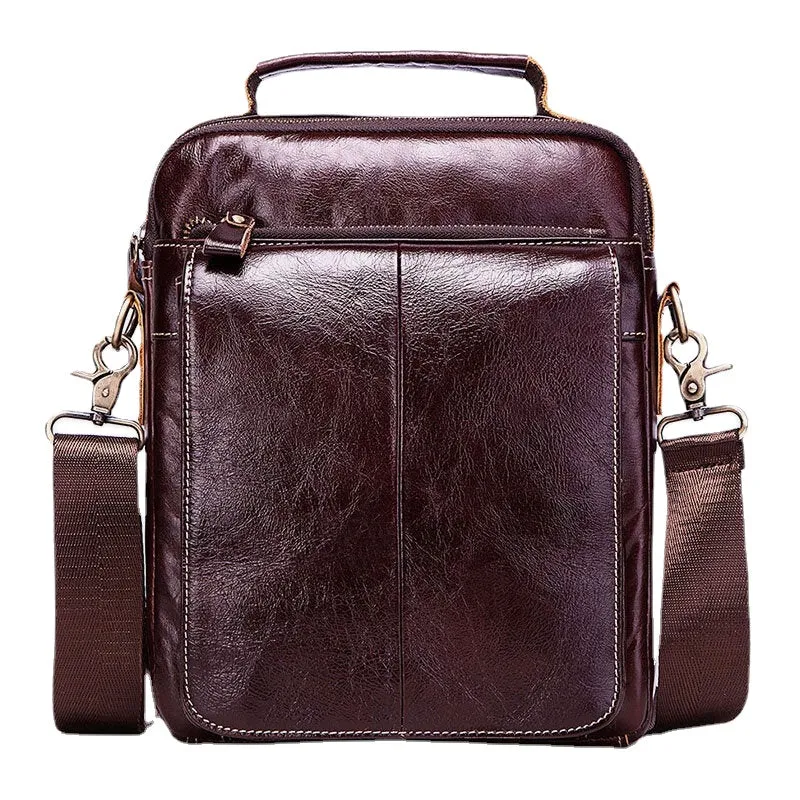 Men Genuine Leather Retro Multifunction Multi-pockets Multi-Layers Crossbody Bag