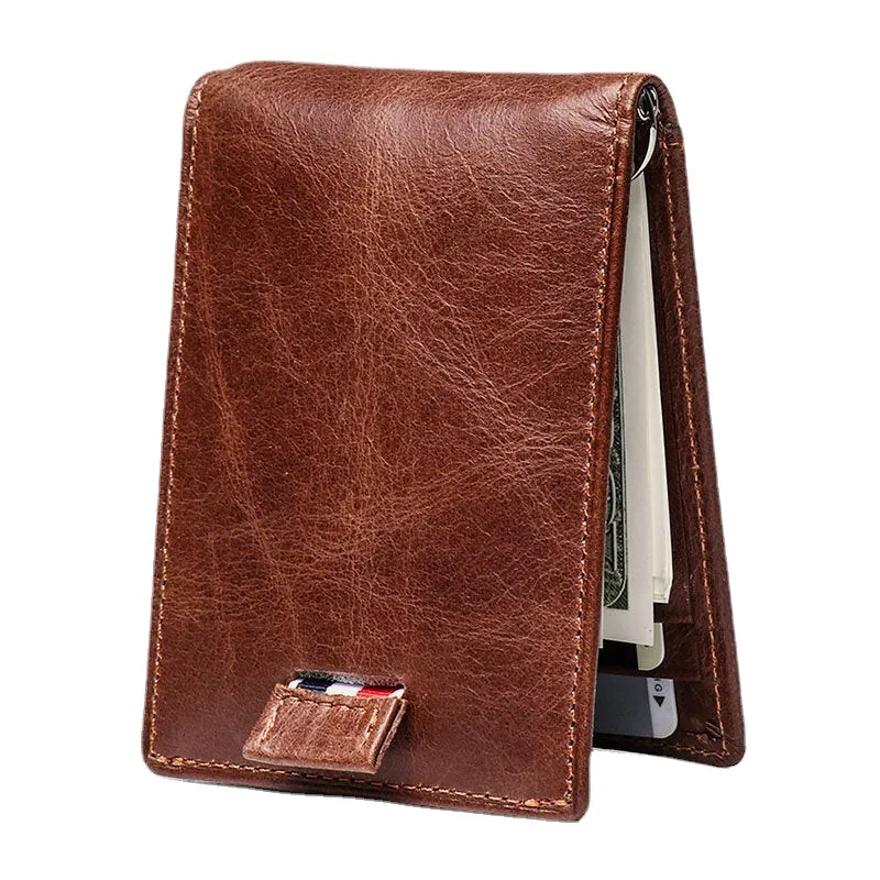 Men Genuine Leather Vintage Business Cowhide RFID Multi-card Slot Money Clip Card Holder Wallet