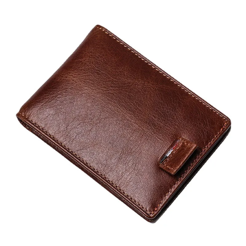 Men Genuine Leather Vintage Business Cowhide RFID Multi-card Slot Money Clip Card Holder Wallet