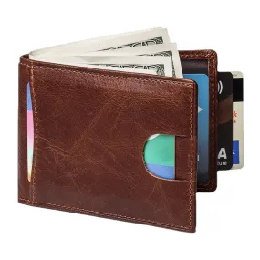 Men Genuine Leather Vintage Business Cowhide RFID Multi-card Slot Money Clip Card Holder Wallet