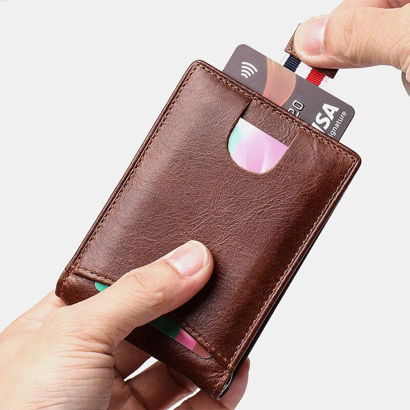 Men Genuine Leather Vintage Business Cowhide RFID Multi-card Slot Money Clip Card Holder Wallet