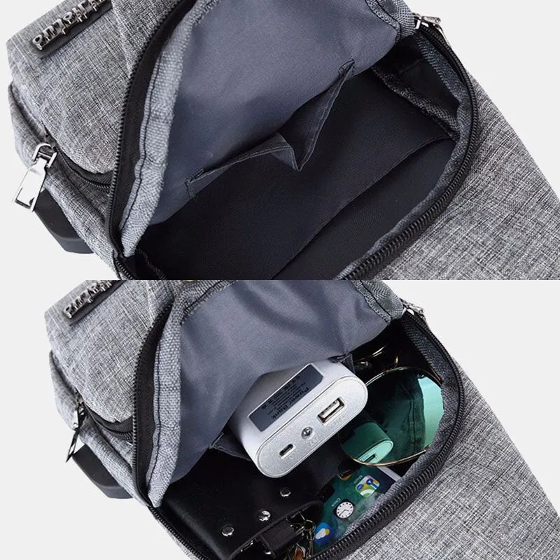 Men Oxford Cloth USB Charging Multi-pocket Large Capacity Waterproof Chest Bag Shoulder