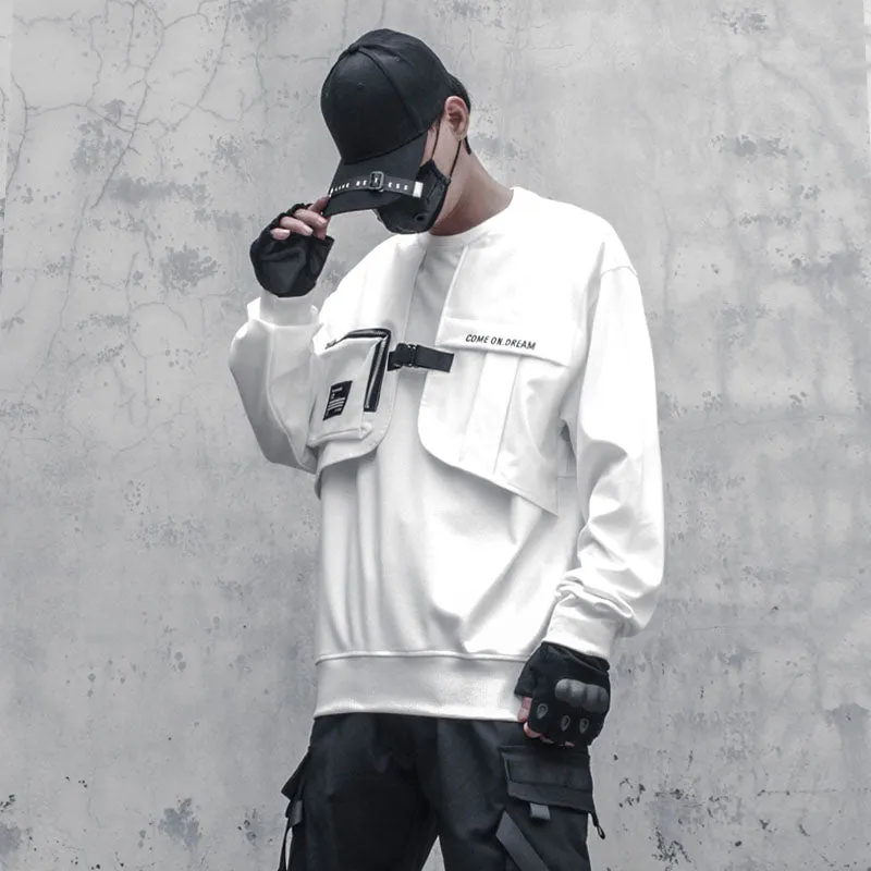 Men Patchwork Sweatshirt Hip Hop Streetwear 2021 Fashion Harajuku Fake Two Piece O-Neck Pullover Loose Tops WB320