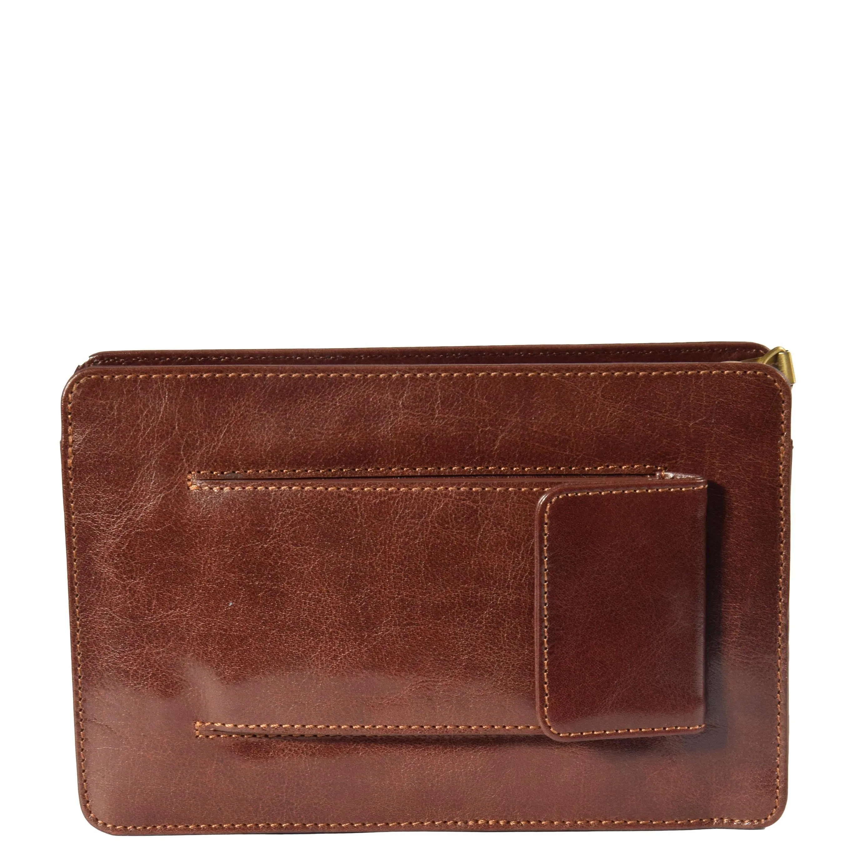 Mens Leather Wrist Bag Mobile Money Clutch A7 Brown