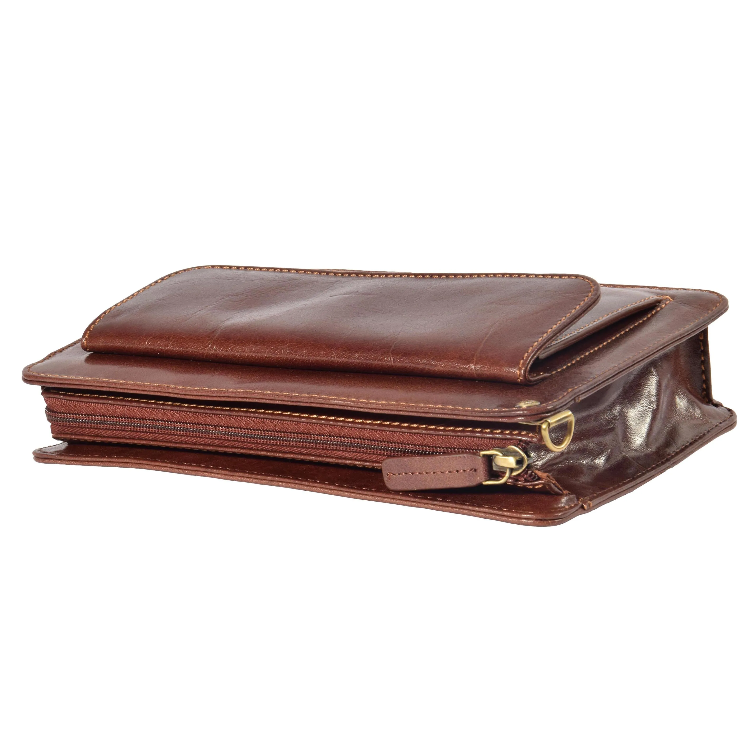 Mens Leather Wrist Bag Mobile Money Clutch A7 Brown