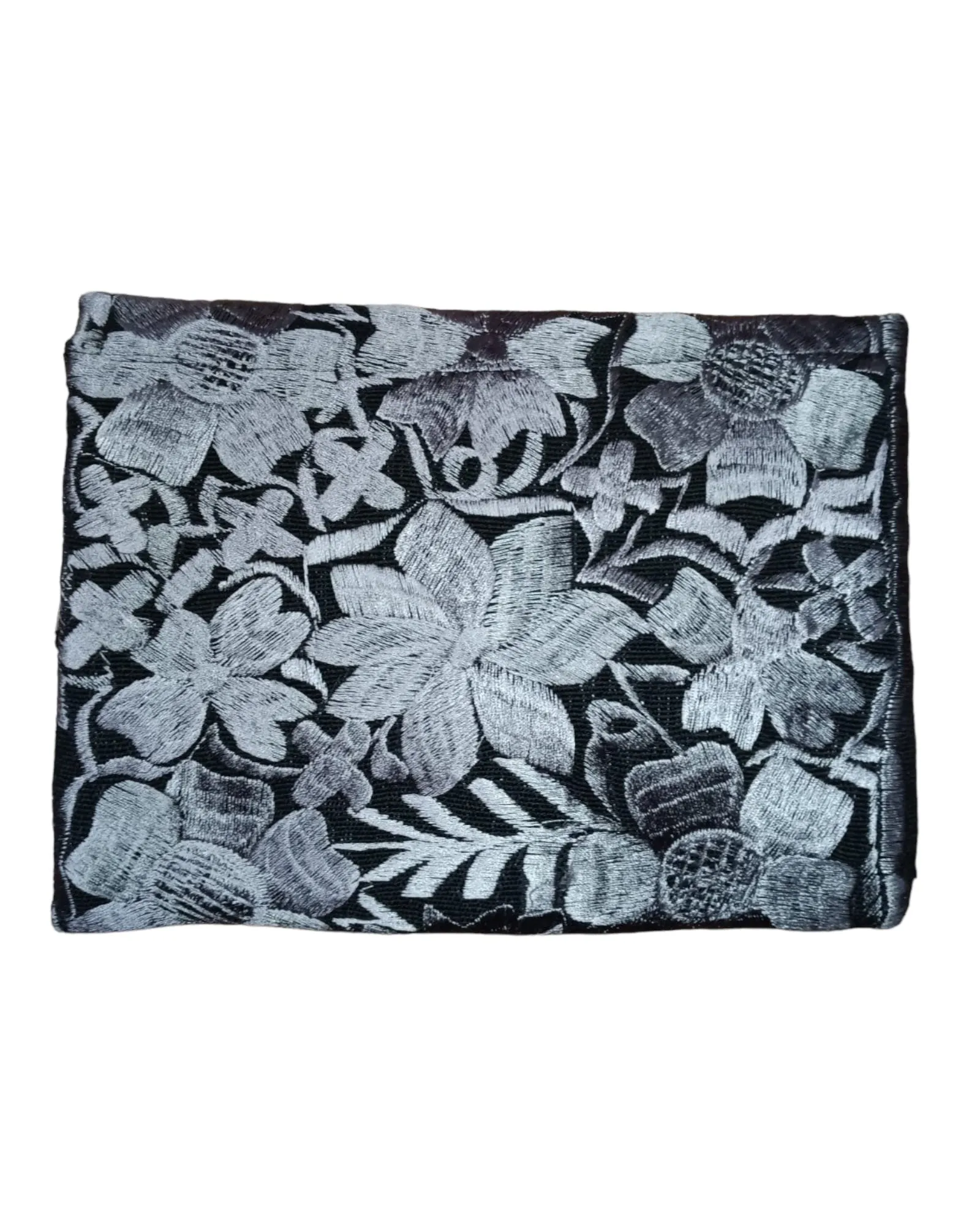 Mexican Embroidered Floral Clutch Bag Silver