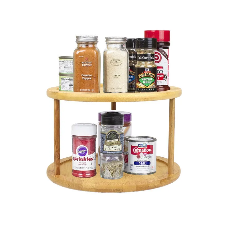 Modern Bamboo Turntable Cabinet Organizer - 2 Tier Spice Rack