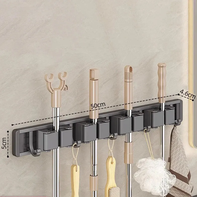 Mop and Broom Organizer Mop Holder Rack Mop Holder Wall Mounted Strong Broom Mop Holder Self With 5 Hooks Organizers Hang Broom