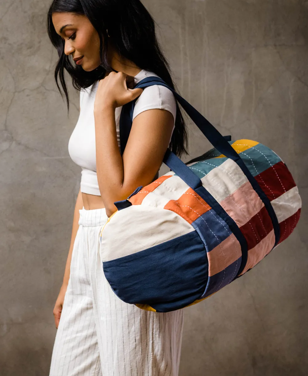 Multi-Check Canvas Duffle Bag