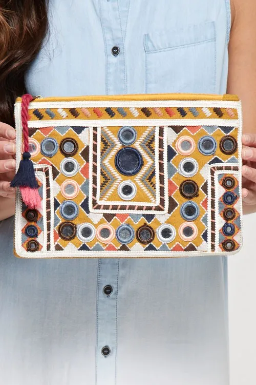 Mustard Embroidered Clutch