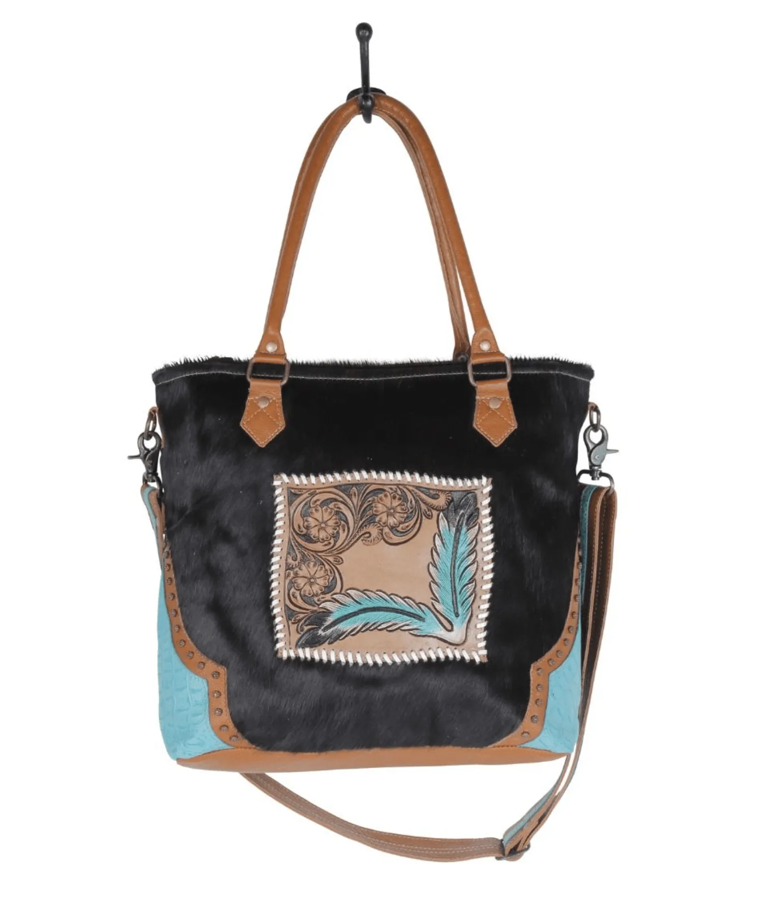 Myra Bag Camera Hand-Tooled Cowhide Purse Bag S-4772