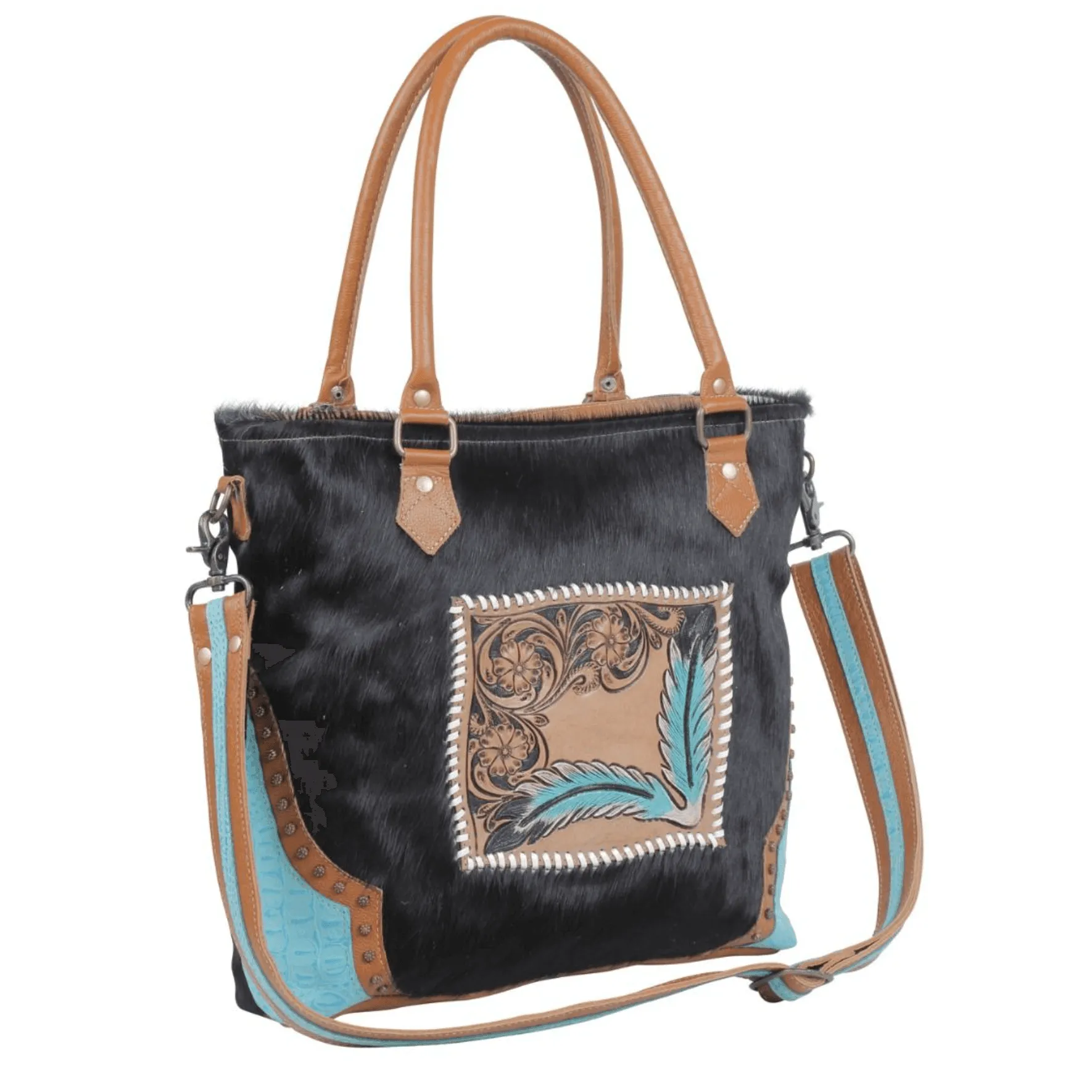 Myra Bag Camera Hand-Tooled Cowhide Purse Bag S-4772