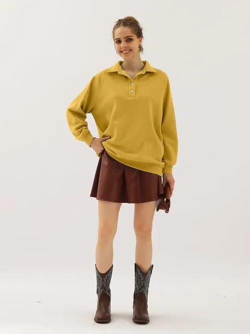 Ninexis Full Size Quarter-Button Collared Sweatshirt