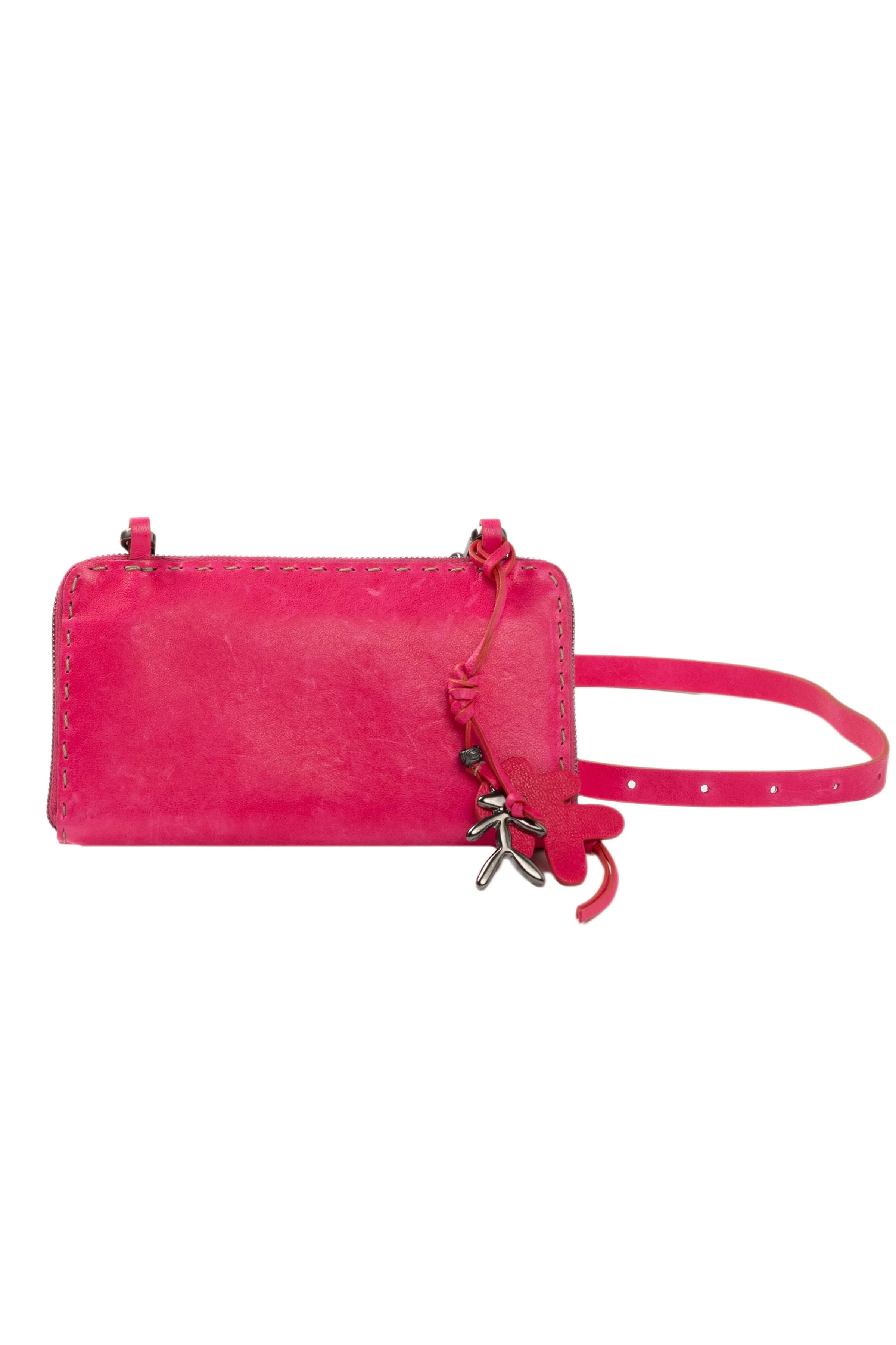 Ocean Pocket Leather Clutch in Old Iron Fuxia