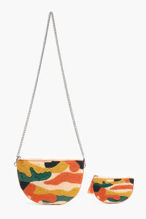 Orange Camo Embellished Crossbody Pouch with Coin Pouch