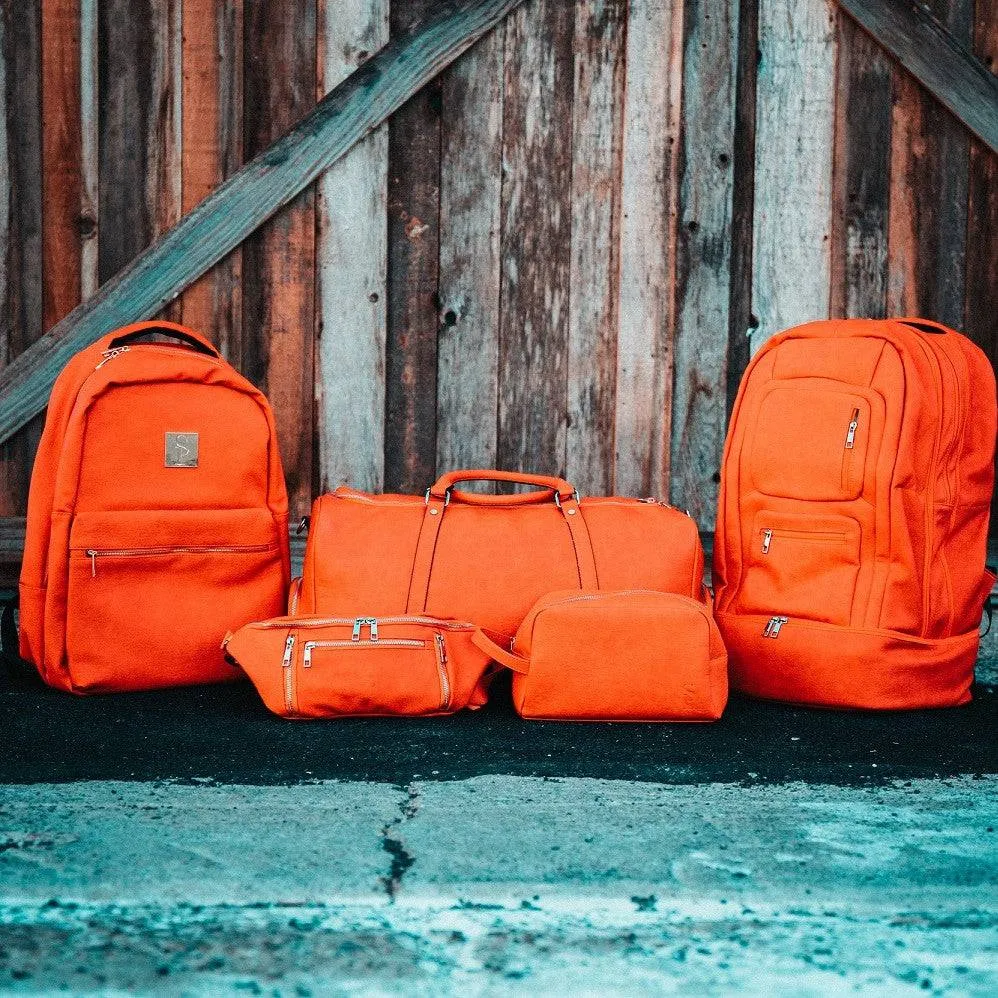 Orange Tumbled Leather 3 Bag Set