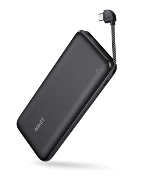 PB-N73C 10,000mAh 18W With Built-In USB-C Cable Ultra Thin Portable Charger 2-Port PD Fast Charge