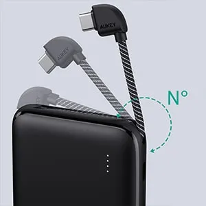 PB-N73C 10,000mAh 18W With Built-In USB-C Cable Ultra Thin Portable Charger 2-Port PD Fast Charge