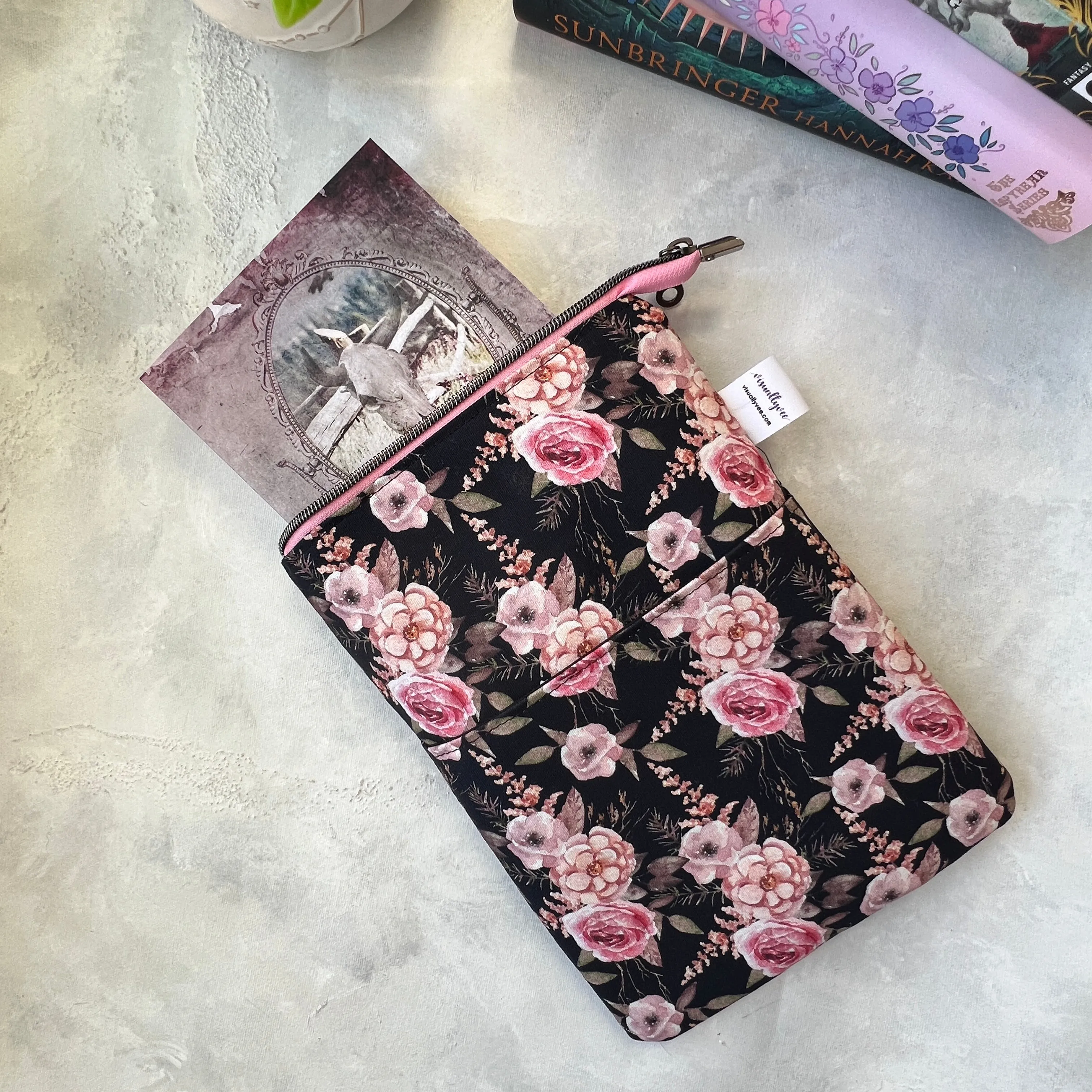 Pink forest Floral - Water Resistant Zippered Book Sleeve