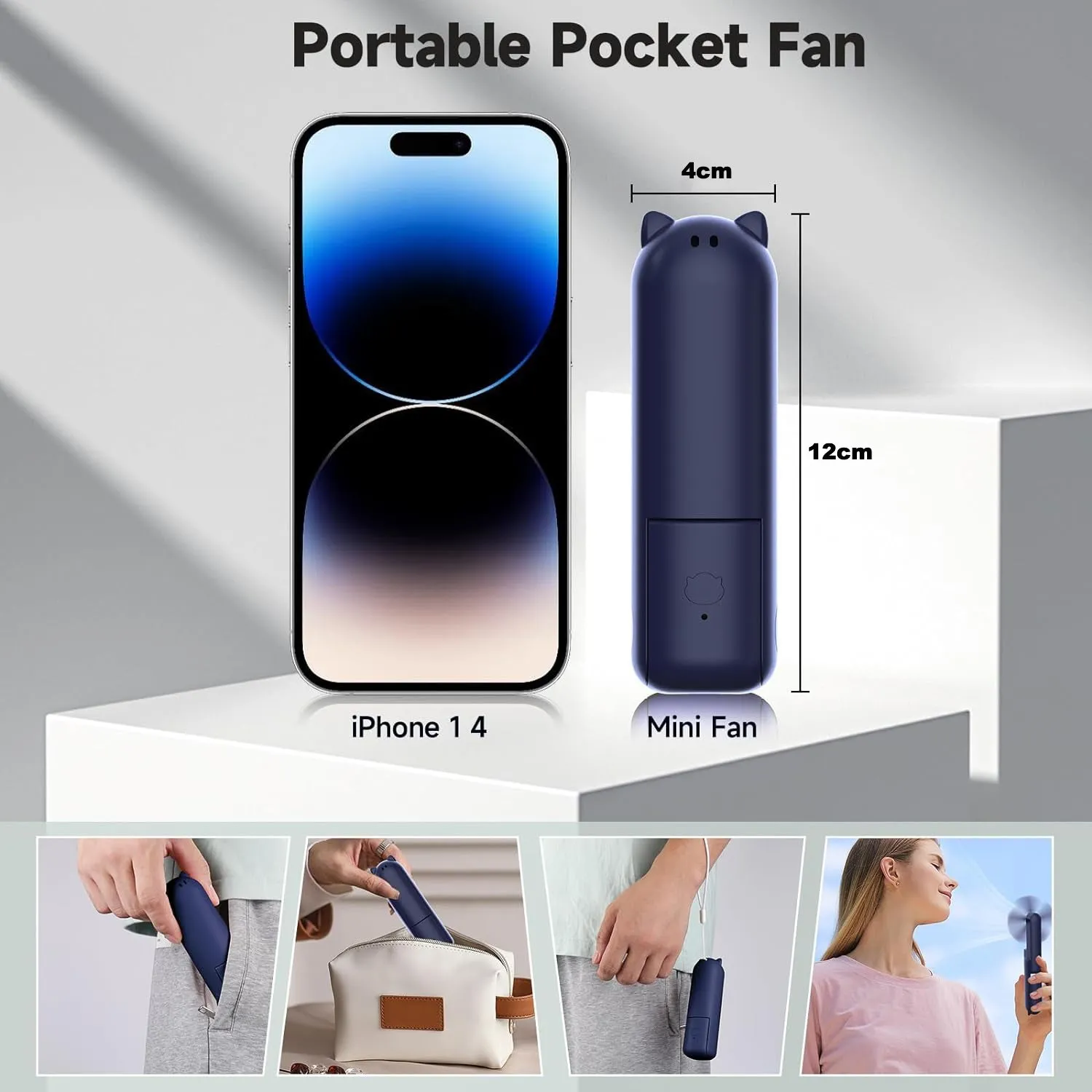 Portable Foldable Fan with Power Bank-Blue