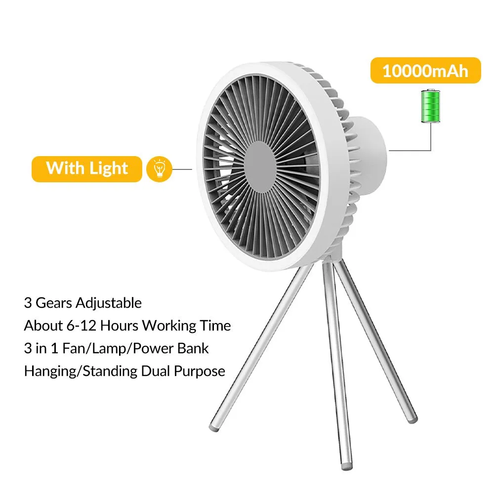 Portable Rechargeable Power Bank Fan Light