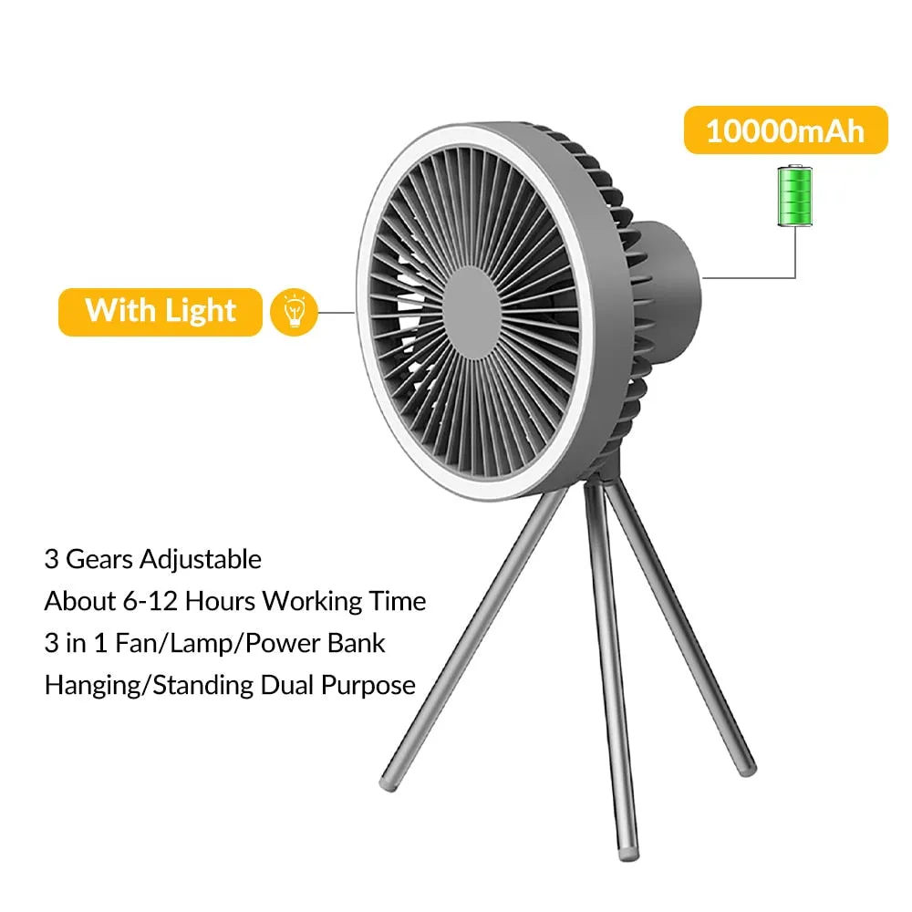 Portable Rechargeable Power Bank Fan Light