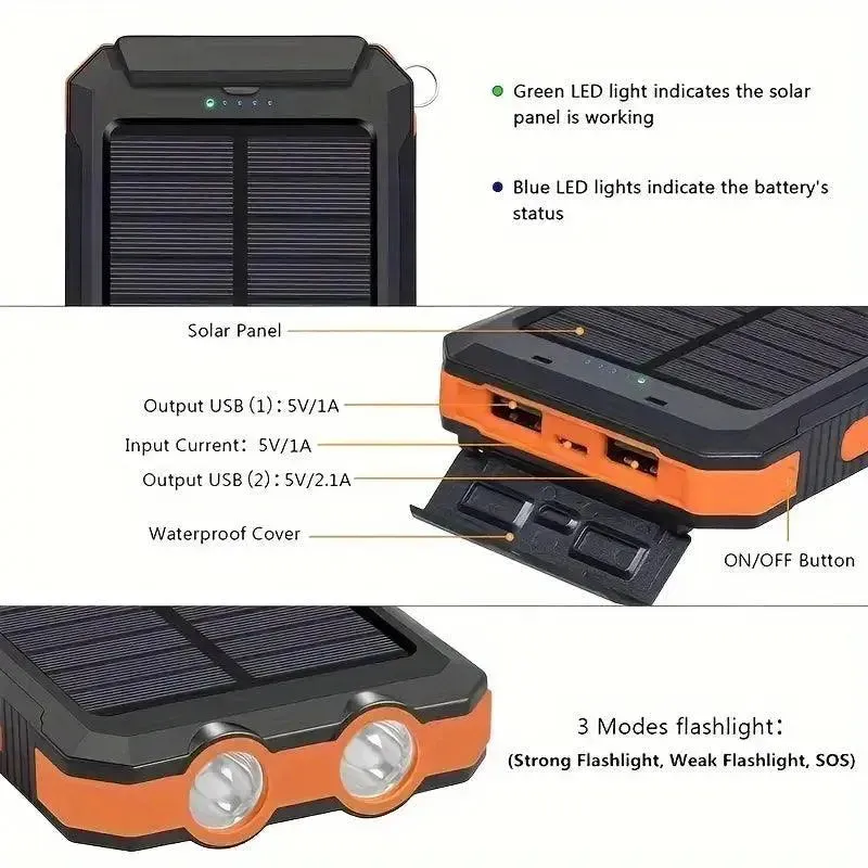 Portable Solar Energy Mobile Adventure Power Bank (7000 mAh)