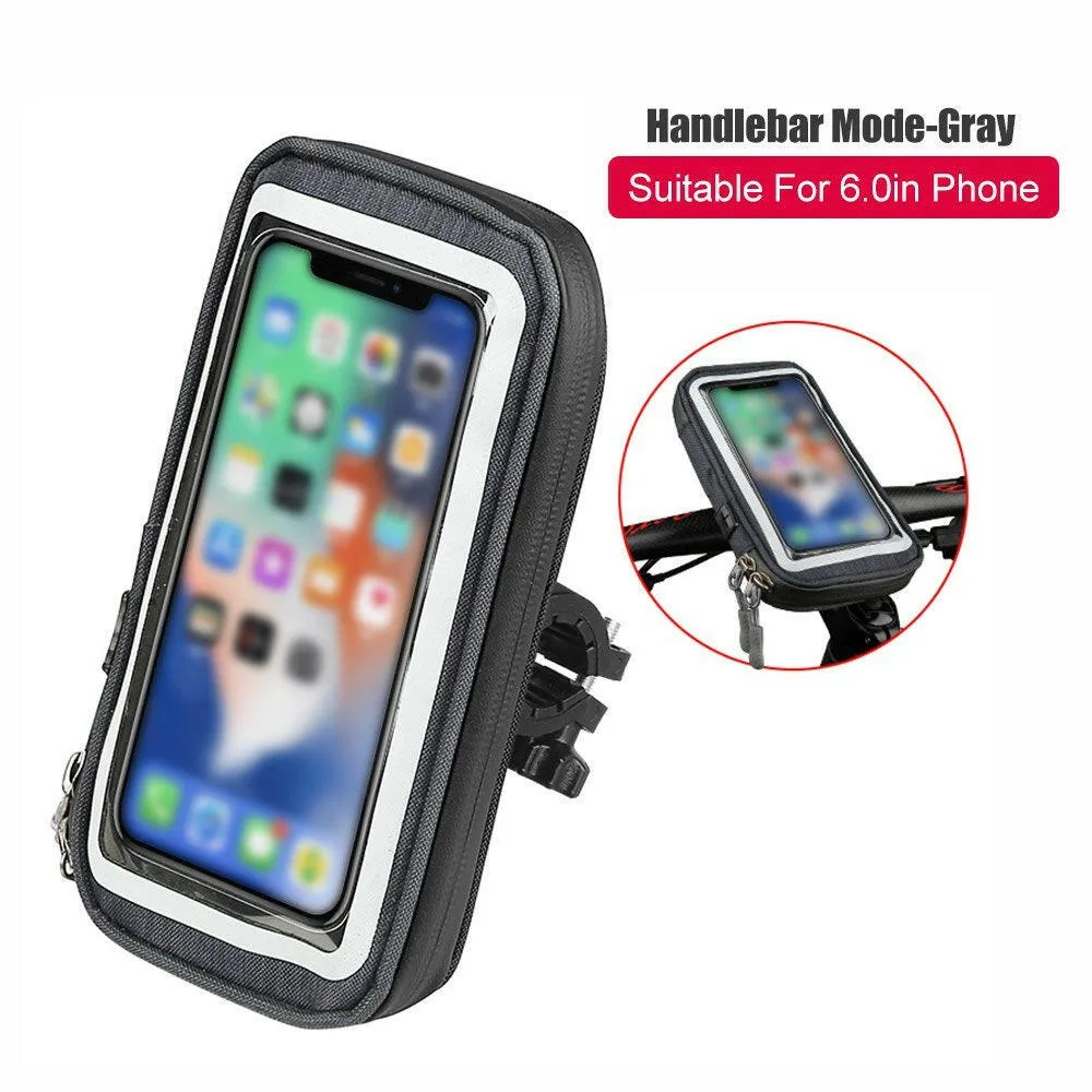 Portable Waterproof High Sensitivity 360 Degrees Rotation Bike Electrombile Mobile Phone Bag Bracket Gray Handlebar Mode