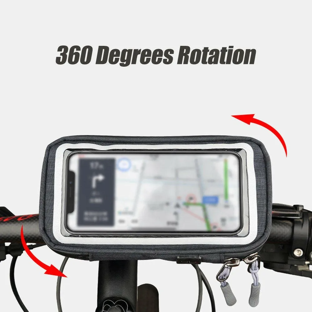 Portable Waterproof High Sensitivity 360 Degrees Rotation Bike Electrombile Mobile Phone Bag Bracket Gray Handlebar Mode