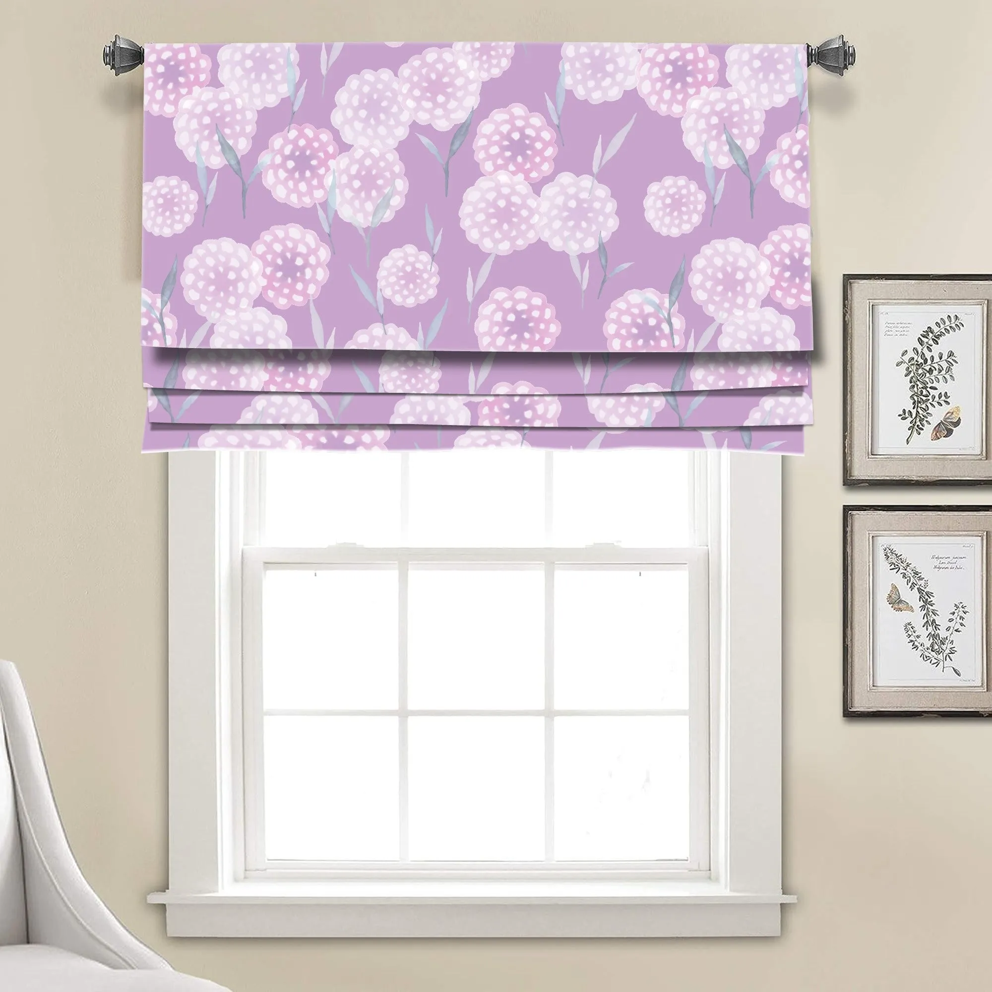 Purple Hydrangea Flower Linen Faux Roman Shade Valance