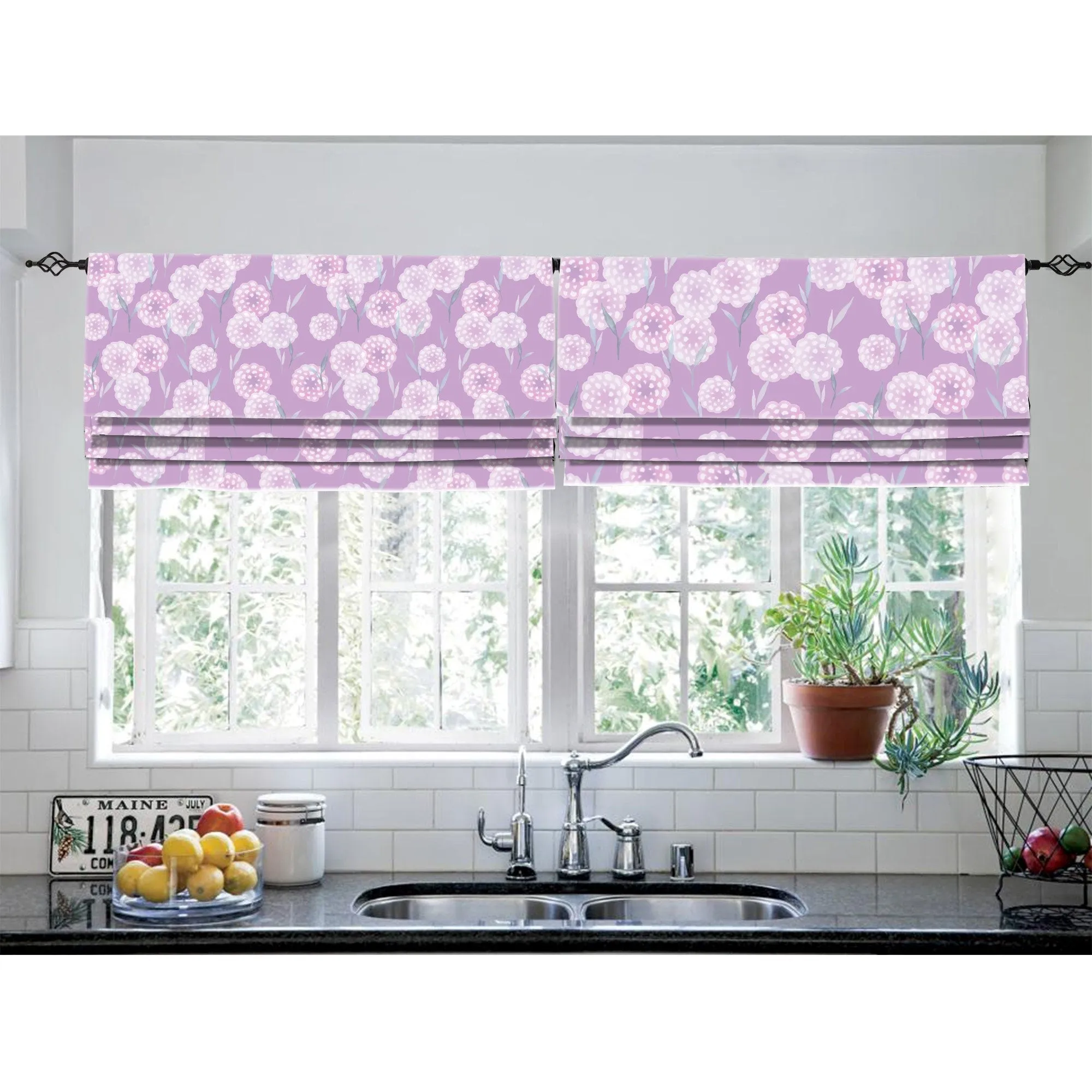 Purple Hydrangea Flower Linen Faux Roman Shade Valance