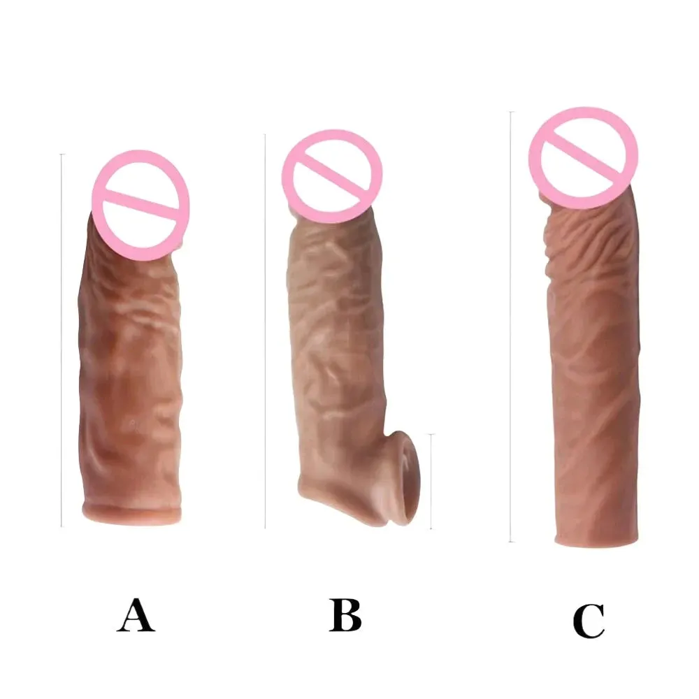 Realistic Penis Extension Cock Sleeve Reusable Silicone Penis Enlarger Enhancer