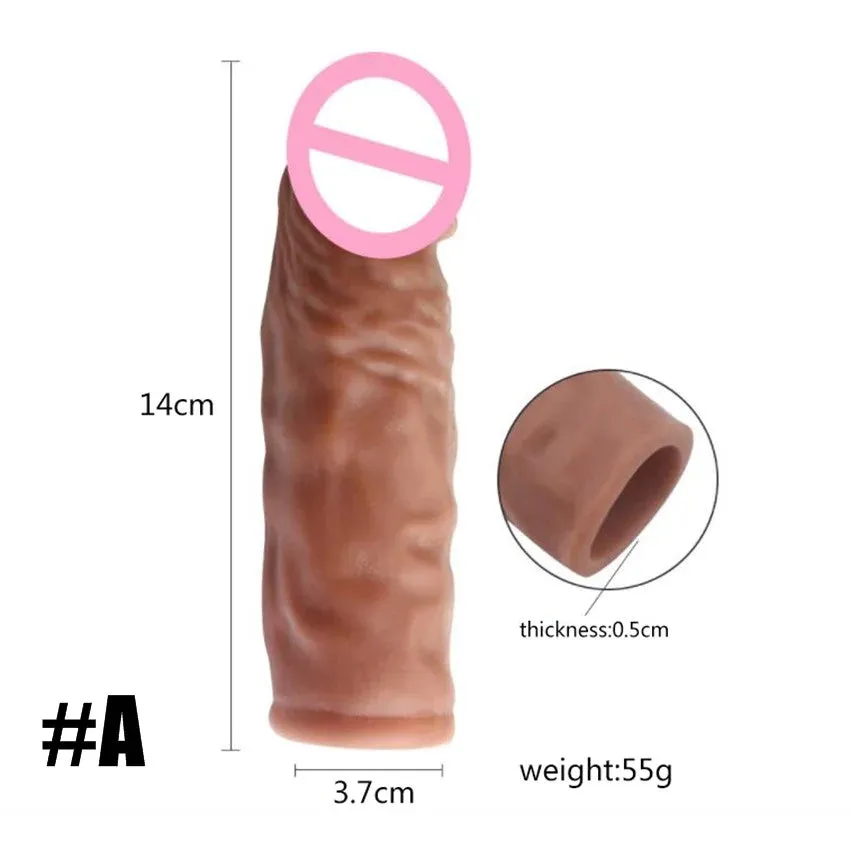 Realistic Penis Extension Cock Sleeve Reusable Silicone Penis Enlarger Enhancer