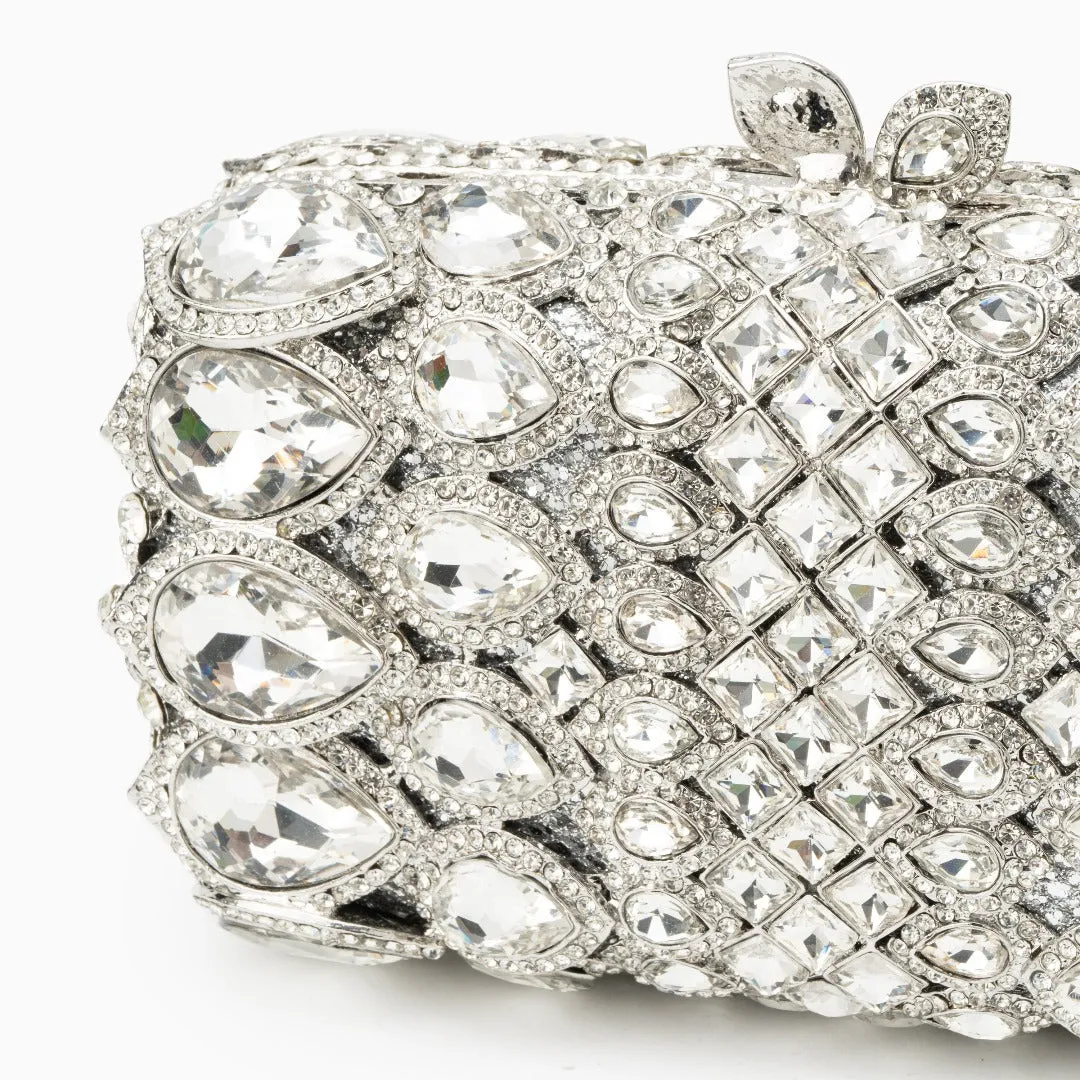 Reina Rhinestones Crytals Clutch Bag - Silver