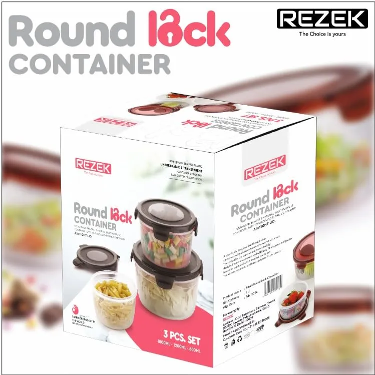 REZEK Airtight Food Storage Container Set of 3- Plastic Clear Plastic Kitchen and Pantry Organization