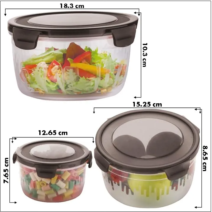 REZEK Airtight Food Storage Container Set of 3- Plastic Clear Plastic Kitchen and Pantry Organization