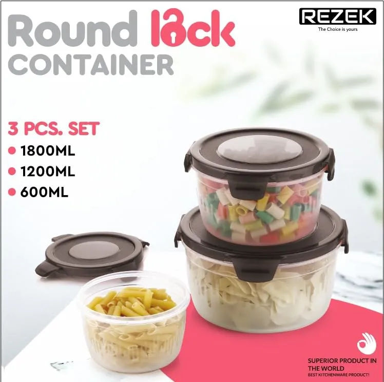 REZEK Airtight Food Storage Container Set of 3- Plastic Clear Plastic Kitchen and Pantry Organization