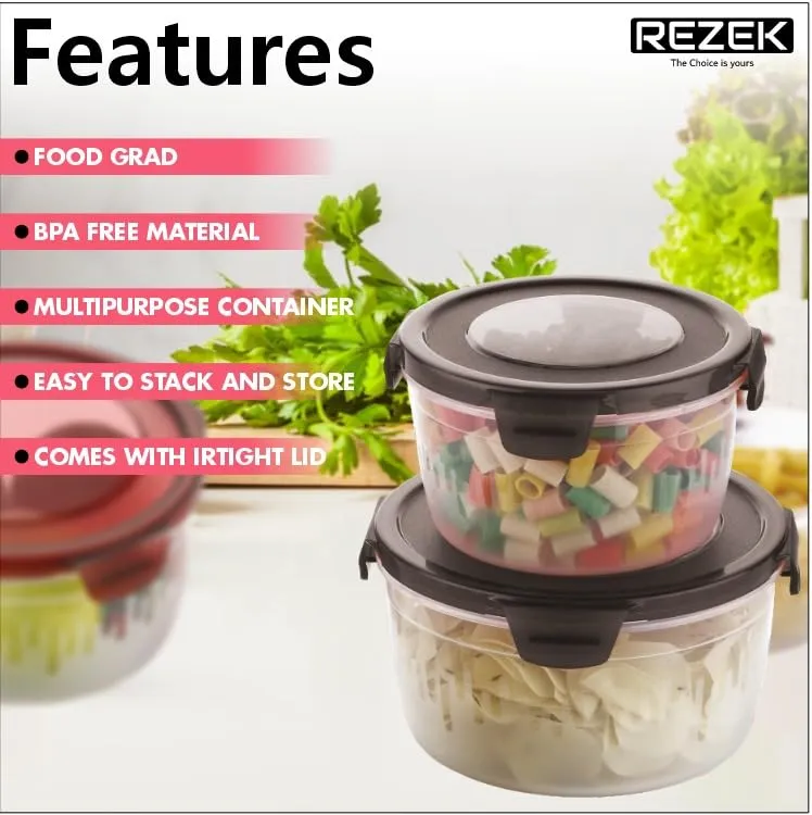 REZEK Airtight Food Storage Container Set of 3- Plastic Clear Plastic Kitchen and Pantry Organization