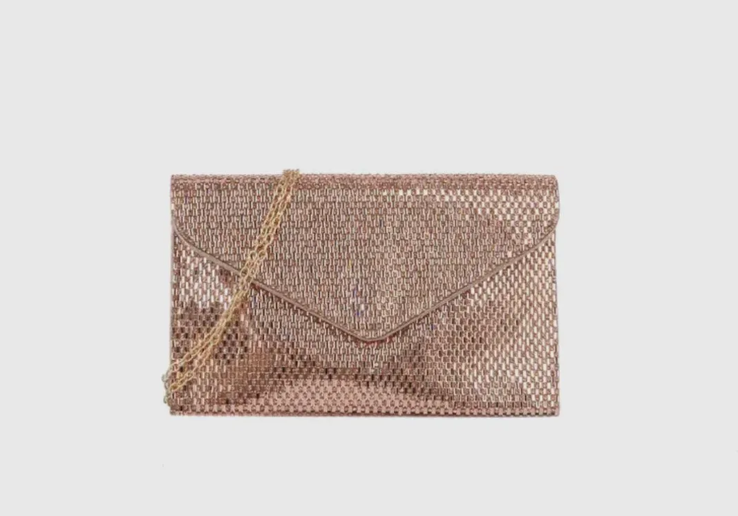 Rose Gold Rhinestone  Envelope Clutch Bag