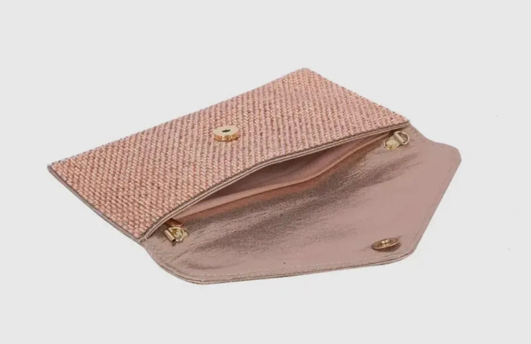 Rose Gold Rhinestone  Envelope Clutch Bag